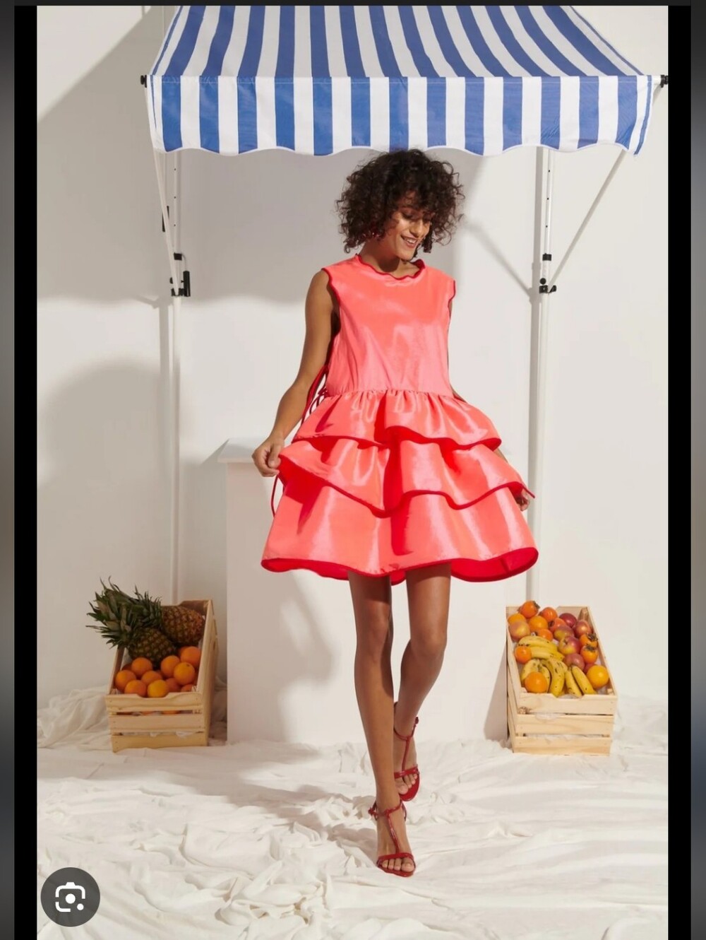 CeliaB Pilar Tiered Mini Dress in Vibrant Coral Pink